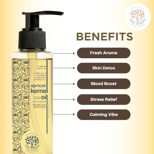 Image of Soul Stories Apricot Kernel Oil 100ml | 100% Pure Cold Pressed Oil for Hair, Face & Body | Helps Nourish Dry Skin, Soften Hair & Support Healthy Scalp | Rich in Vitamin E