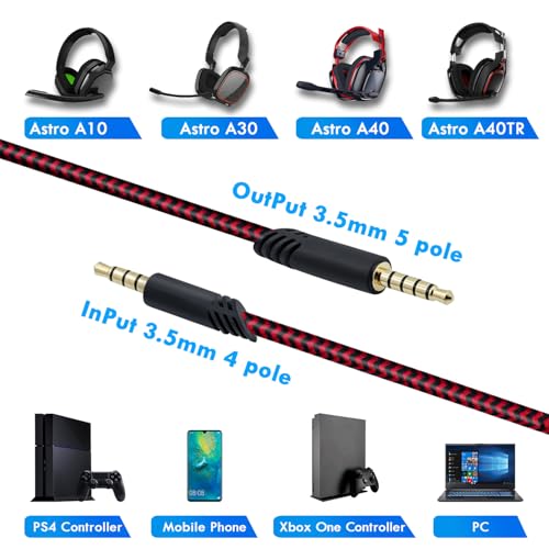 Mcbazel Zapasowy kabel audio Aux z regulacją głośności do gier Astro A10/A30/A40 PS5/PS4/Xbox One/Xbox Series S/X/PC/smartfona przez gniazdo 3,5 mm – czarny i czerwony (2 m)
