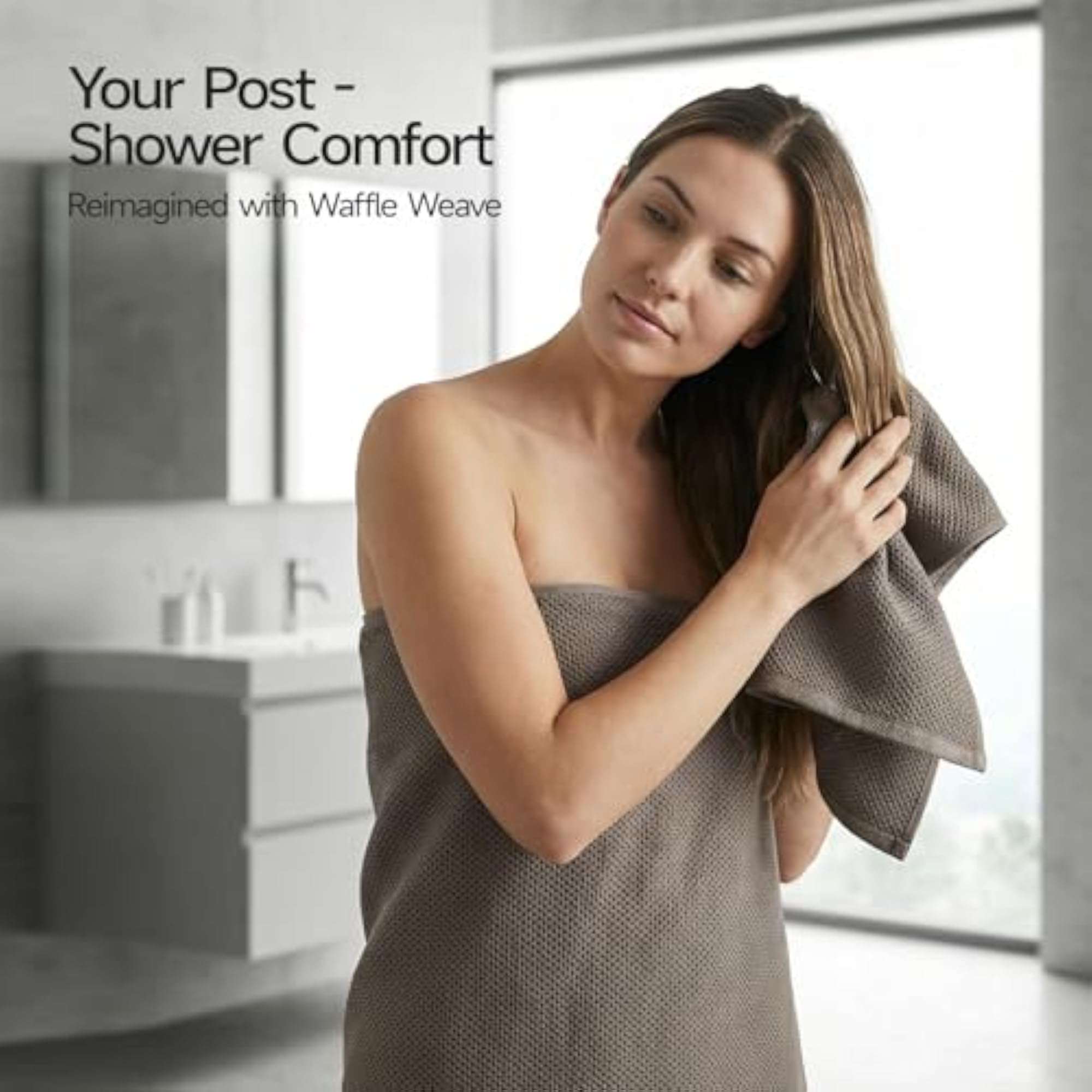 100% Cotton Waffle Weave Bath Towels 4 Pack, Lightweight