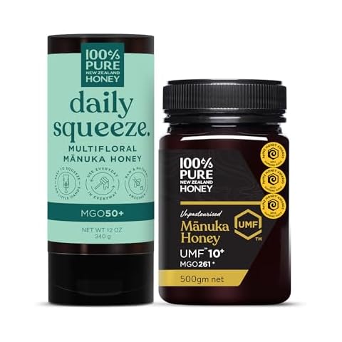 100% Pure New Zealand Manuka Honey MGO 50+ Multifloral Squeezy and UMF 10+ (500g) Bundle Cover
