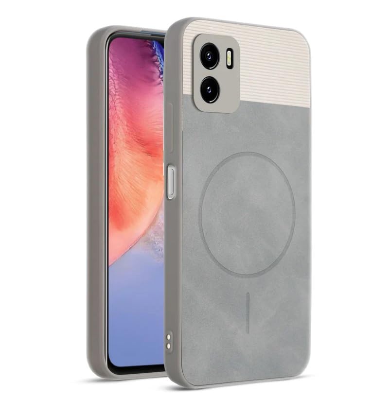 Image of Bintage CASE Dual-Leather Mac Safe Design Phone Case| Soft Touch Finish | Full Camera Protectection Back Cover Compatible for Vivo V2147 /Vivo Y15c / Y01 - White & Matelic Grey