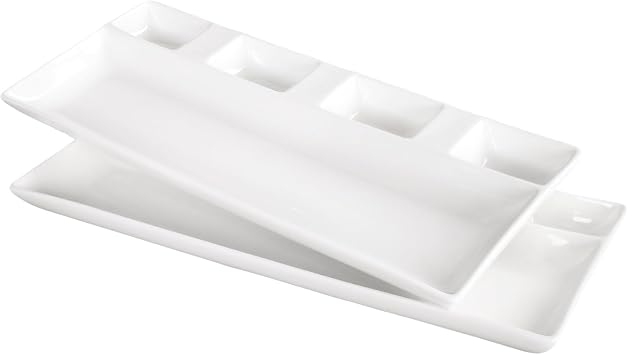 Chip and Dip Serving Set Porcelain Tray Deep Divided Bowl,Set of 2 Divided Platters/Divided Bowls,Lunch&buffet tableware,for Dishwashers,microwaves,ovens safety 13.9 Inch