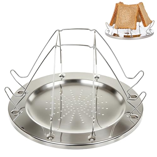 Camping Brotrost aus Edelstahl Faltbarer Toastständer mit 4 Schlitzen 22cm Durchmesser Tragbarer Grillrost mit Belüfteten Löchern für Outdoor Gaskocher