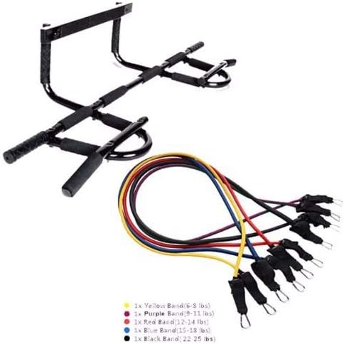 AbleFitness Heavy Duty Doorway Chin Pull up Bar Solid Main Bar Design & 6 Resistance Bands 110lb Set