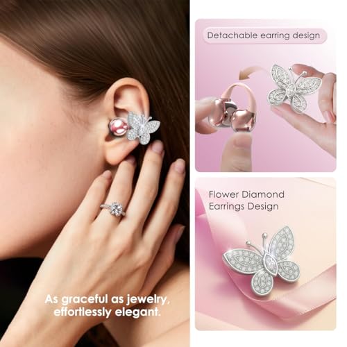 King Lucky Open Ear Earbuds Clip on Wireless Bluetooth 5.4 Headphones with Mic,50H Play,ENC Call,Waterproof,Jewelry Ear Buds,Comfortable for Small Ears&Glasses Wearers,Workouts (02-Pink) — view 3