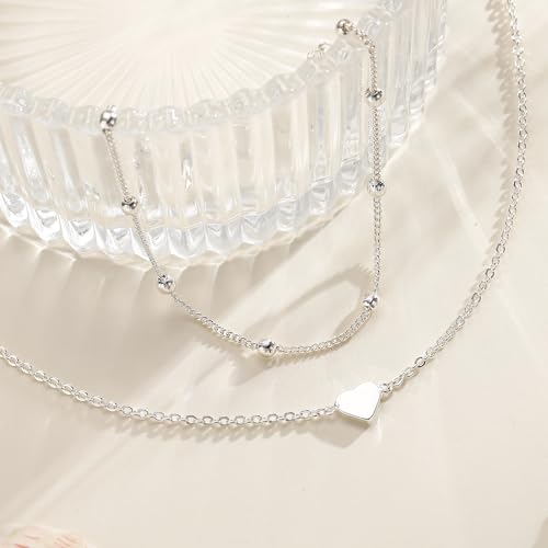 Image of Ritach Ankle Bracelets for Women - Silver /Gold Plated Stainless Steel Anklets for Women Waterproof Layered Cuban Link Figaro Chain Heart Anklets Set Summer Beach Jewelry Gifts