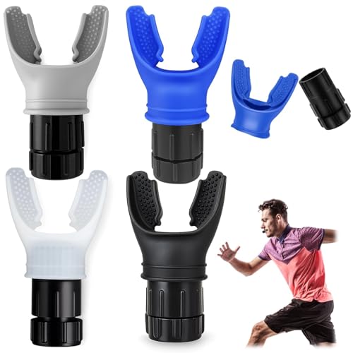 4 Stück Lungentrainer,Breathing Trainer,Atemtrainer für Ausdauertraining,für einfache Reinigung（Schwarz+Weiß+Grau+Blau）