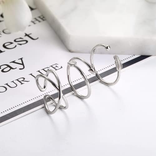 JeryWe 3 Pcs Women's 925 Sterling Silver Adjustable Rings Set Simple Stackable Open Finger Ring Feather Leaf Arrow Knot Wave Thumb Rings for Girls Thumb Knuckle Rings Hypoallergenic Ring Gifts