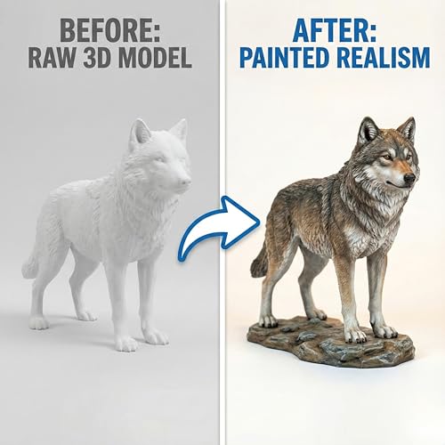 Image of Unscroo DIY 3D Model Painting Kits - Dinosaurs, Ice Age Animals & Unicorns - 3D Printed Art & Craft Hobby Gift for Kids, Teens & Adults - Return Gift Sets (Dire Wolf Single)