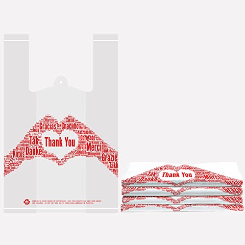 Thank You T-Shirt Bags Merchandise Bags Pack Of 200 Reusable And Disposable Grocery Bags 12" X 6.5" X 20" 30 Mic White Bag Shopping Bags For Small Business, Take Out / To Go Bags For Restaurant #TOP2