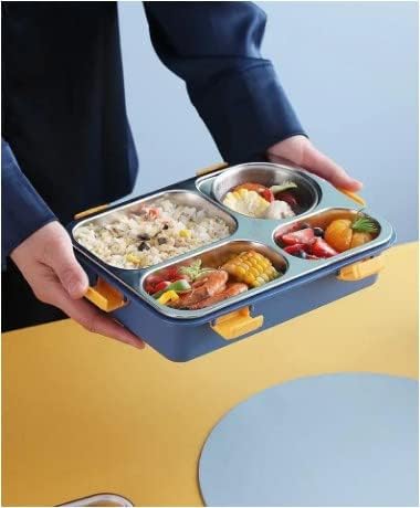 Image of 4 Compartment Lunch Box for Office Men, Women, Big Size, Stainless Steel, Leak-Proof, Insulated, Bento Lunch Box for Adults, with Air-Tight Bowl, Spoon Storage Space. Tiffin Box for Office