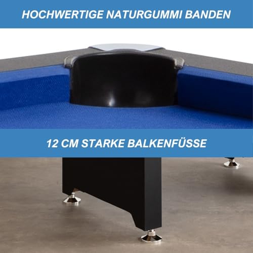 Winsport Billardtisch Blackstar, Pool Tischgrößen 5ft. & 6ft., inkl. komplettes Spielzubehör, Schwarzer Pool Billard Tisch, zuhause, Kinder & Jugendeinrichtungen, blaues Tuch, Spieplatte aus Werkstof – Bild 5