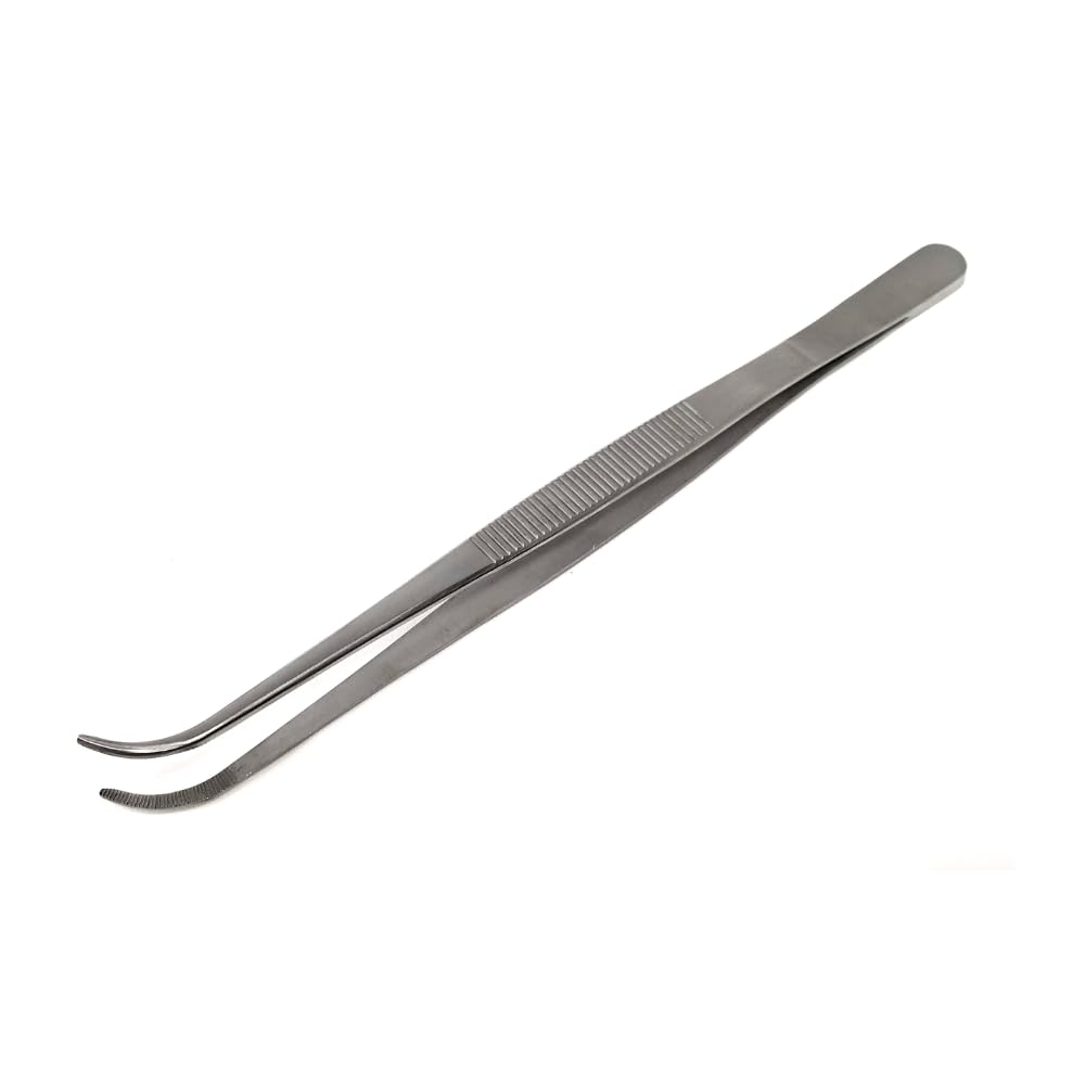 Stainless Steel Microscopic Lab Tweezers With Blunt Serration & Curved Tips Detailed Working - General Purpose Forceps (Curved Tips - 8