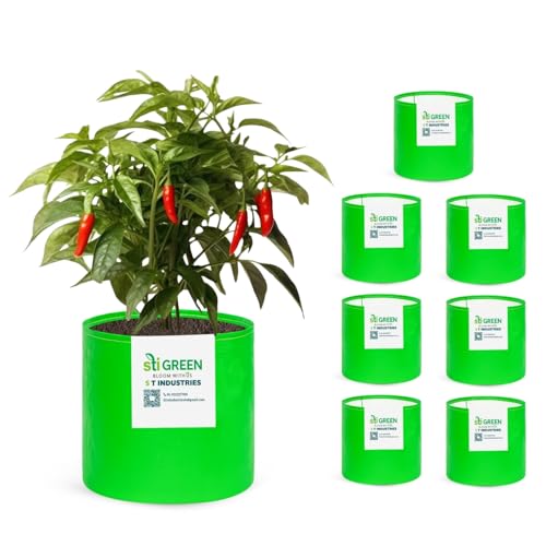 Image of HDPE Grow Bags for Plants 6X6 Inch (Pack of 8) | 260 GSM Heavy Duty UV-Protected Round Green Colour Plant Bags for Terrace and Vegetable Gardening | Strong & Reusable|