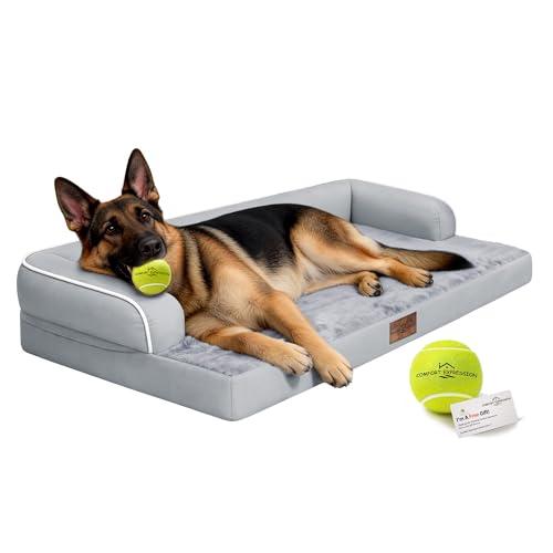 Image of Comfort Expression Washable Orthopedic Dog Bed for Extra Large Sized Dogs | Waterproof Memory Foam Pet Bed 48x33 Inch with Removable Cover with Non-Slip & Bolster, Grey