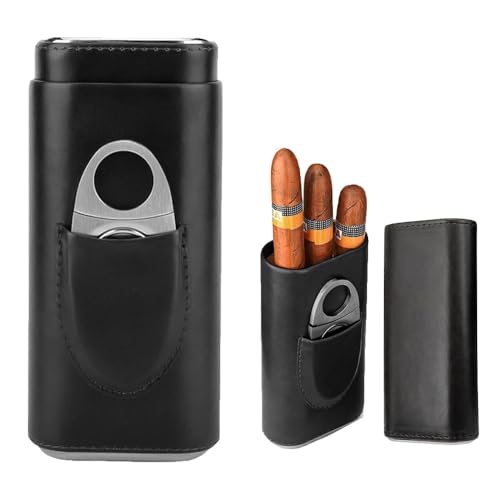 Boîte à Cigares En Cuir: Étui à Cigares pour 3 Cigares, à Cigares en Cuir avec Coupe-Cigares en Acier Inoxydable, Cave à Cigares Portable | Pour Voyage...