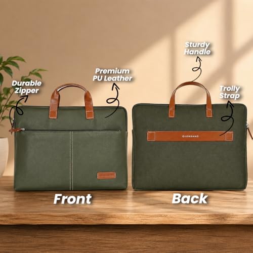 Image of Giftana 7 in 1 Laptop Bag and Laptop Stand with Personalized Diary & Pen, Keychain, Card Holder, Mobile Stand Set, Customized Gift for Husband, Employee Welcome Kit, Corporate Gift for Employees (Green)