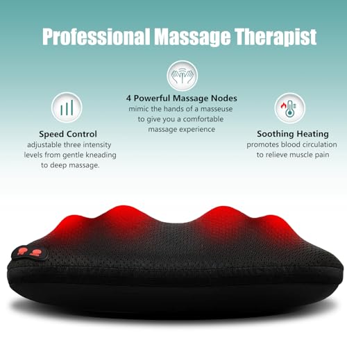 Back Massager Neck Massage Pillow with Heat - Shiatsu Back Massager Present, Gifts for Women/Men/Mom/Dad - Deep Kneading Massage for Shoulder, Waist, Leg, Foot and Muscle - Best Fathers Day Gift - Image 6