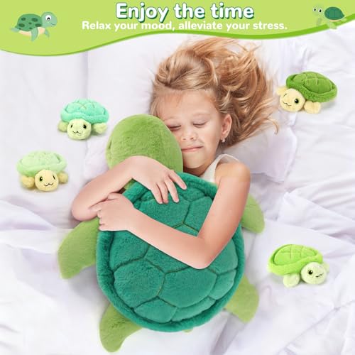 Image of 5 Pieces Turtle Stuffed Animals - 1 Mommy Stuffed Turtle with 4 Babies - Tortoise Gifts for Girls Age 3-8, Tortoise Plush Toys for Christmas, Valentine's, Birthday Gifts