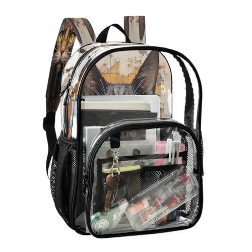 Astronaut Cat Clear Backpack - Stadium Approved Large 15.7-inch Waterproof Transparent Bag for Sports, Concerts, Work, Travel#2762