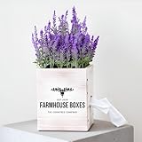 Countree Farmhouse Square Tissue Box Cover/ Holder, The Ultimate Rustic Home Decor To Instantly Transform Your Bathroom and Bedroom, Concealed as an Artificial Flower Potted Lavender Faux Plant