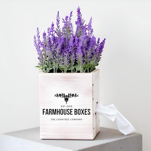 3-in-1 Countree Tissue Box Cover Square: Rustic Farmhouse Bathroom Decor, Potted Lavender & Wood Tissue Box Holder Cube - Enhance Your Home Decor, Perfect for Living Room, Bedroom, Bathroom Storage