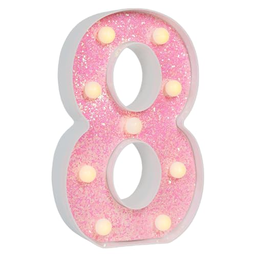 Image of Pink Glitter Marquee Light Up Numbers, LED Number Lights Battery Operated for Girls 8th 18th Pink Birthday Party Table Decorations, Wall Decor for Girls Bedroom, Number 8 Sign Warm White Lights