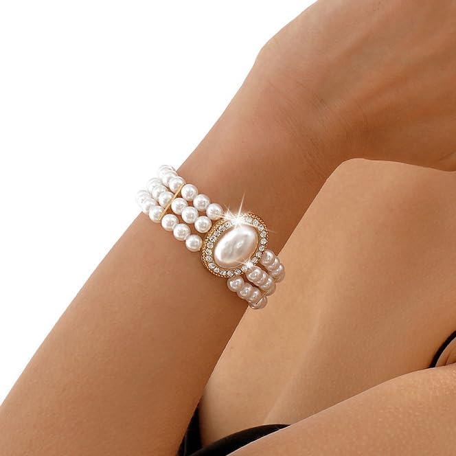 Pearl Rhinestone Bracelet Gold Layered Bracelets Jewelry Sparkly Strand Bracelet for Wedding Birthday Party Daily - Image 3