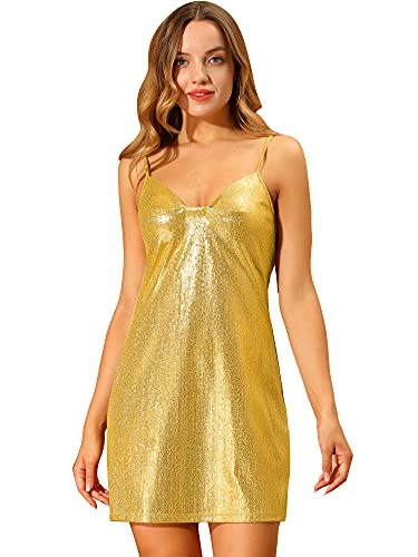 Robe métallique scintillante dorée taille L avec bretelles