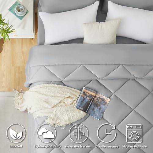 Wavve Piumino Letto Singolo 155X220 Cm Invernale 450 Gr/Mq - Piumone Pesante Caldo Da Letto 90X200, Trapunta 220X155 In Microfibra Sintetica, Grigio Leggero - 5