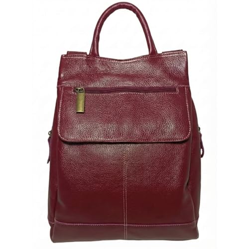 Mochila Feminina de Couro Legítimo com Sistema Anti-Furto, Bolsa Prática e Resistente para Uso Diário, Viagens e Passeios Urbanos(Bordô)