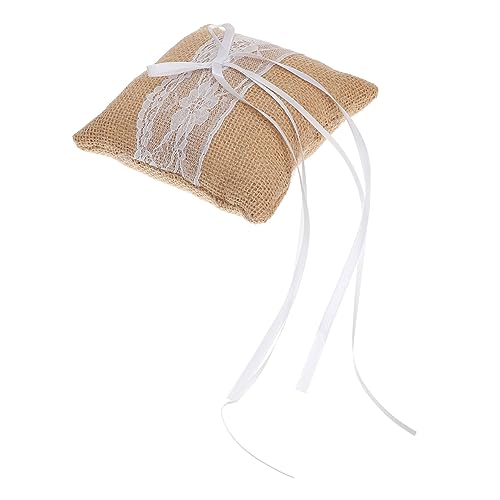 OFFSCH Wedding Ring Pillow Cushion Lace and Burlap 15x15cm Ring Holder for Ceremony Elegant Flower Pearl Decor