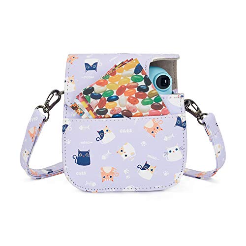 Phetium Instant Camera Protective Case Compatible With Mini 11 12,Pu Leather Bag With Pocket And Adjustable Shoulder Strap (Purple Cat) #TOP4