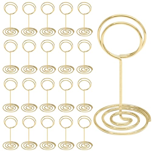 Seimneire 20 Pcs 3.35 Inch Gold Table Number Holders, Metal Sign Holder Wire Photo Holder Place Card Holder, Restaurant Menu Holders Office Memo Holders for Wedding Party