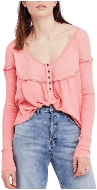 Free People Down Under Henley Thermal Top Sugar Coral (XS)