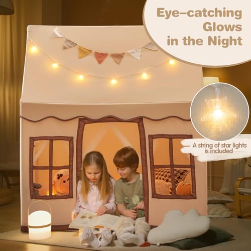 INFANS Kids Play Tent with Washable Mat Star Light Windows, Anti-Trip Large Playhouse Toys for Children Boys Girls, Indoor Outdoor Princess Tents Castle for Toddlers (Beige) - Thumbnail 3