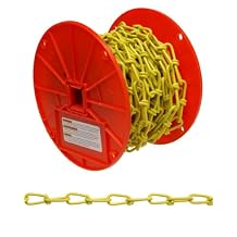 Campbell PD0722087 Low Carbon Steel Inco Double Loop Chain on Reel, Yellow Polycoated, 2/0 Trade, 0.14" Diameter, 50 Length, 255 lbs Load Capacity