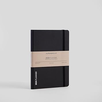 myPAPERCLIP 2024 Weekly Planner, Section Thread Bound, Hand Drawn Hard Back, A5 (148 x 210 mm, 5.83 x 8.27 in), 2024-Weekly_Planner-D2_Black