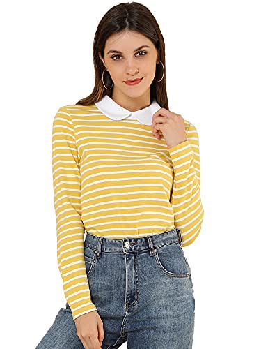 Allegra K Women's Halloween Peter Pan Collar Blouse Long Sleeves Fall Preppy Style Striped Knit Top
