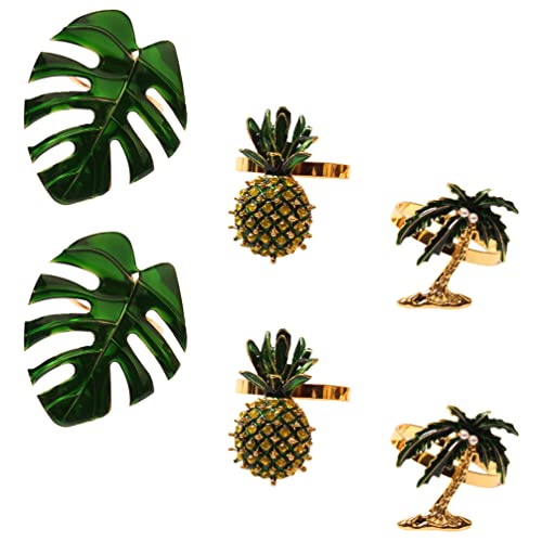 Aboofan Green Leaves Decor 6Pcs Tropical Napkin Rings Hawaiian Napkin Holders Turtle Leaf Palm Pineapple Napkin Rings For Luau Beach Theme Party Decoration Butter Dish With Lid Desk Topper #TOP6