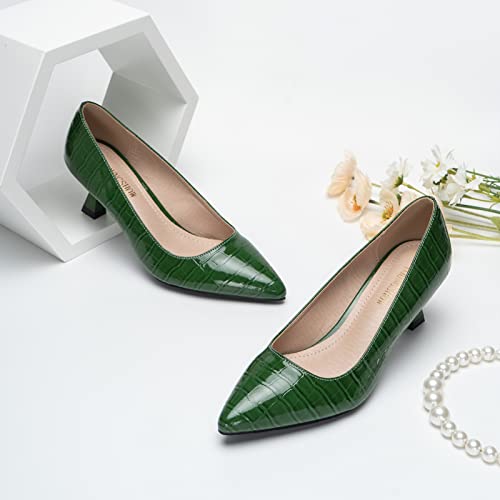 Youngshow Stiletto Heels Pointed Toe Heels For Women Slip-On Dress Shoes Casual Kitten Heels For Women Trendy Comfortable Heels For Women Pumps Heels Green #TOP3