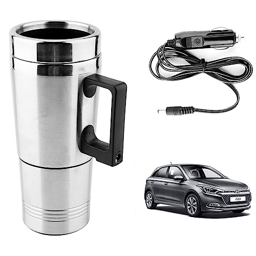 Image of Oshotto 12V Stainless Steel Car Heating Kettle /Mug, Travel Friendly electric Tea /Coffee maker Compatible with Hyundai i20 (300ml) - Silver