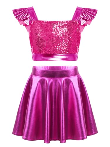 Traje de actuación de niñas brillante conjunto de dos piezas para competiciones de baile