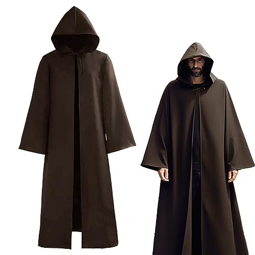 Montrestar Halloween Robe, Braun XL Umhang mit Kapuze, Kostüm Herren Robe mit Kapuze, Halloween Cosplay Cape, Adult Karneval Costume, Hoodies Gewand für Erwachsene Fasching Karneval