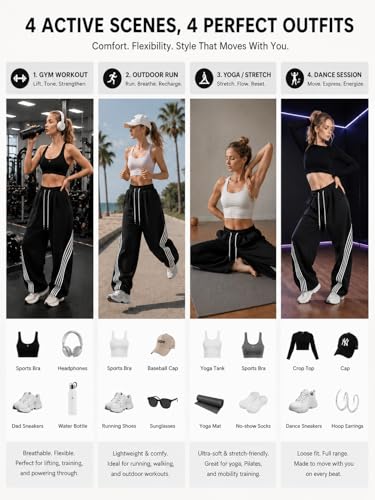 Image of EMMIOL Women's Y2K Baggy Barrel Striped Sweatpants High Waisted Wide Leg