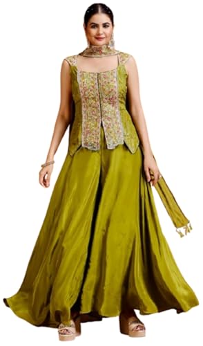 Image of infloura Lehenga Plazzzo And Koti Blouse Set For Womens And Girls Chinon Silk Fabric With Sequins and Thread Embroidery Work Fully Stitched Perrot