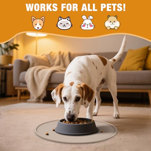 LDYOEN 2 Stück Napfunterlage für Hund Katzen, Hundenapf Unterlage Katzennapf Unterlage aus Silikon, Hunde Katzen Futtermatte wasserdichte und rutschfeste Fressnapf mit Rand, 30x30cm, Beige