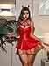 Rigeri Leather Lingerie Sets for Women Sexy Strappy Lingerie Sexy Club Outfits for Women Latex Dress with Thong 3 Piece Red S