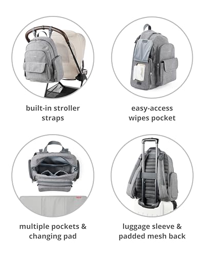 Image of Skip Hop Diaper Bag Backpack with Portable Changing Pad, 9 Total Pockets, Easy-Access Wipes Pocket, Zippered Side Pocket, Luggage Sleeve & Stroller Straps, Fits a 15 inch Laptop, Luna, Sage