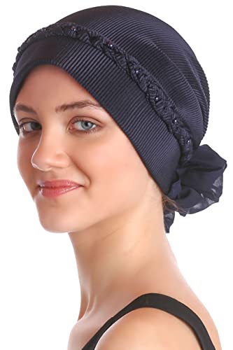 Deresina Headwear TressŽ avec des Perles Coiffe pour Perte de Cheveux, Cancer, Chimio (Marine)